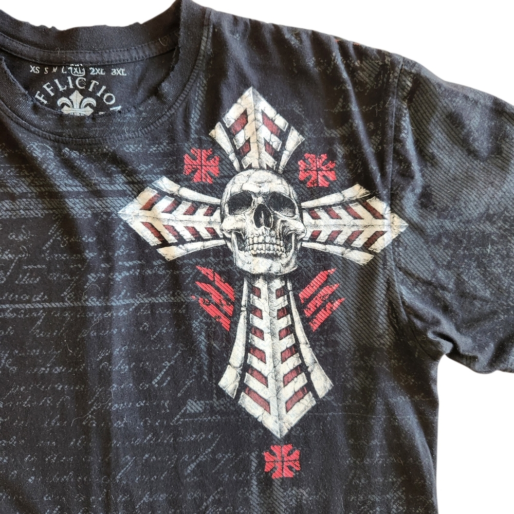 Affliction T-Shirt Skull Cross Wings Biker Black Size XL - Picture 4 of 15